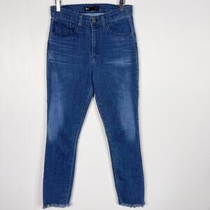 3x1 Womens 28 High Rise Skinny Jeans in Sally Medium Wash Fray Hem Cotton Blend